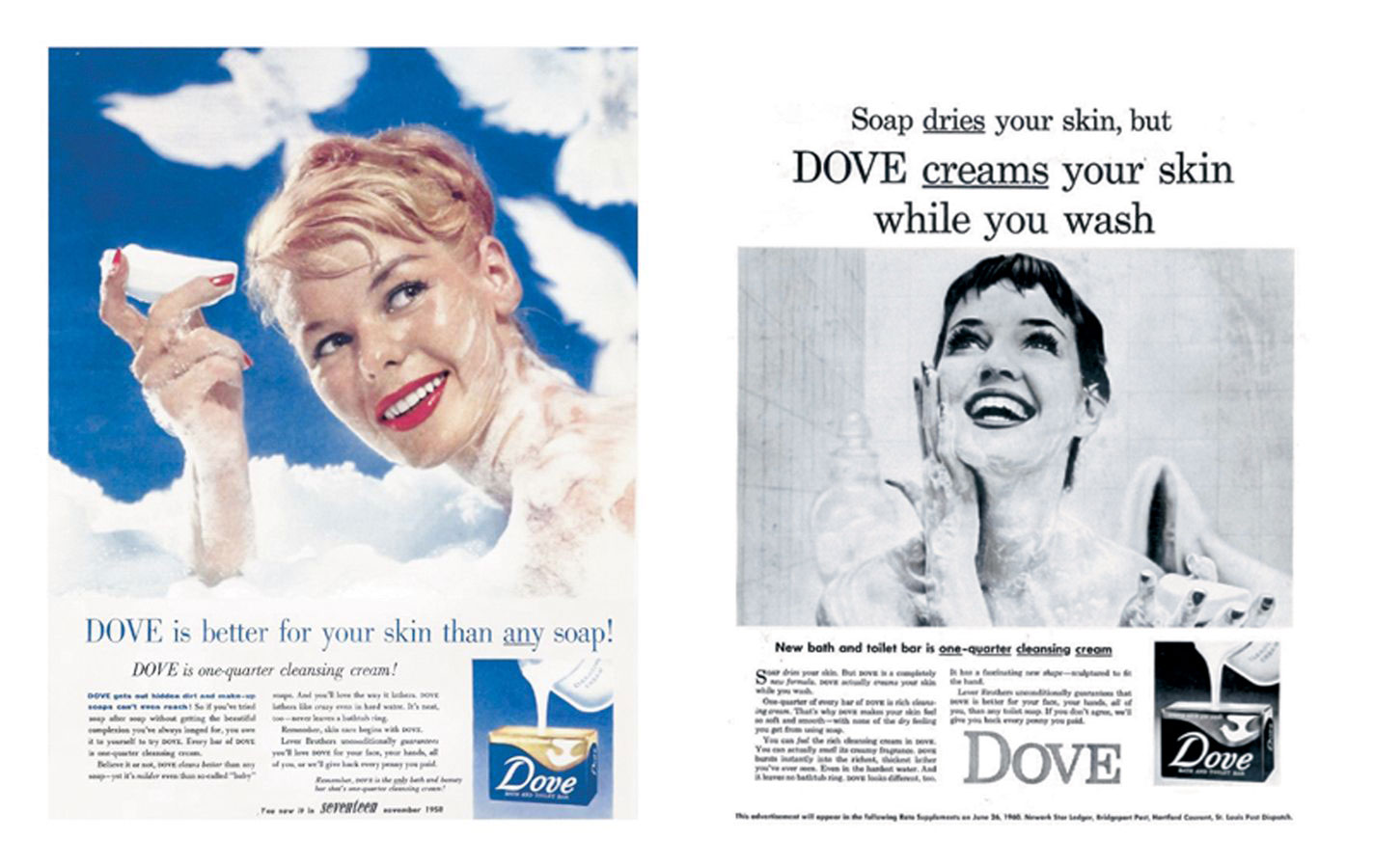 Dove advertisements from 1958 (left) and 1960(right)
