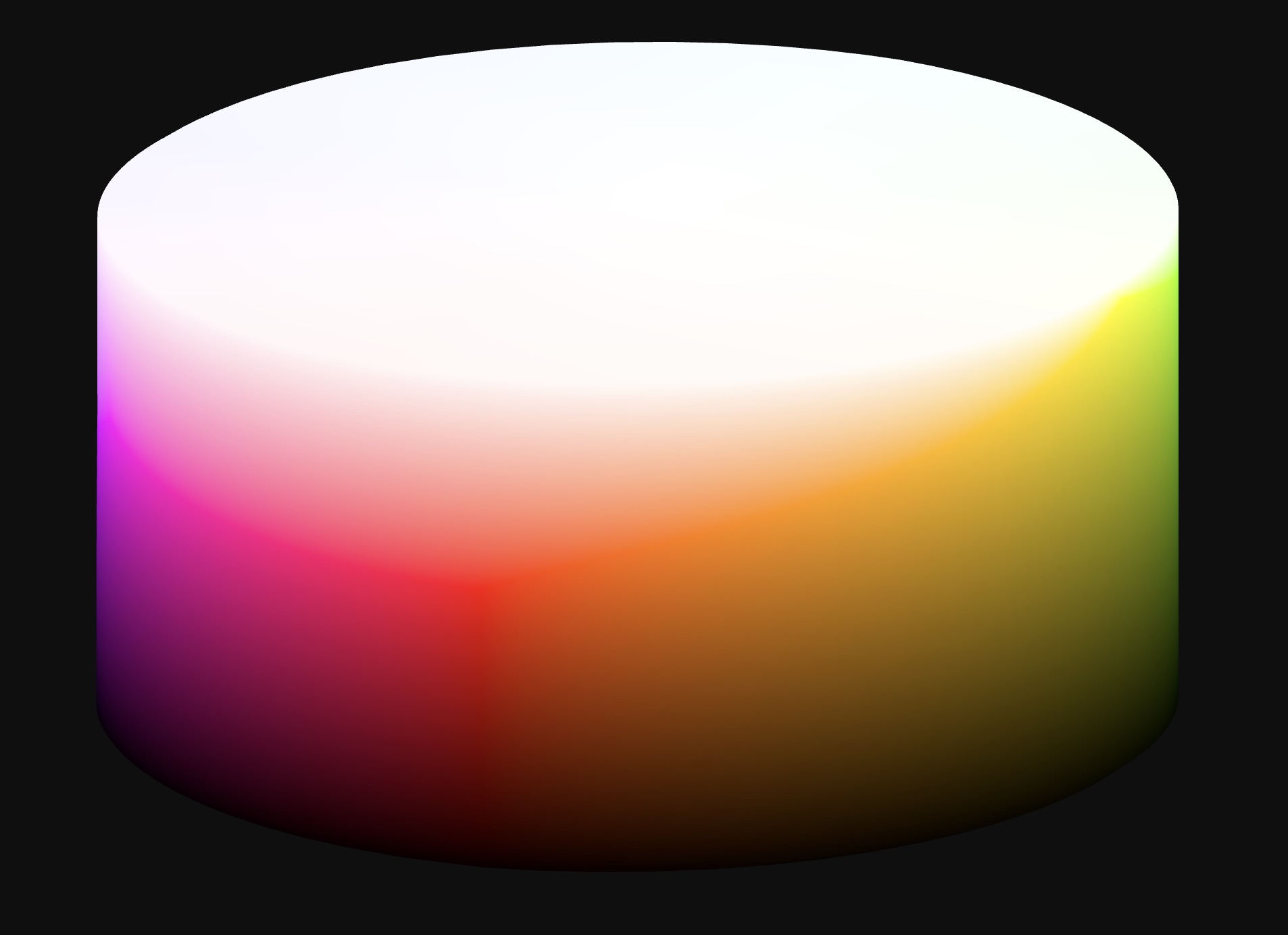 The OKHsl color space. It’s a cylinder, which makes it much better for generating color palettes.\nvia Hueplot