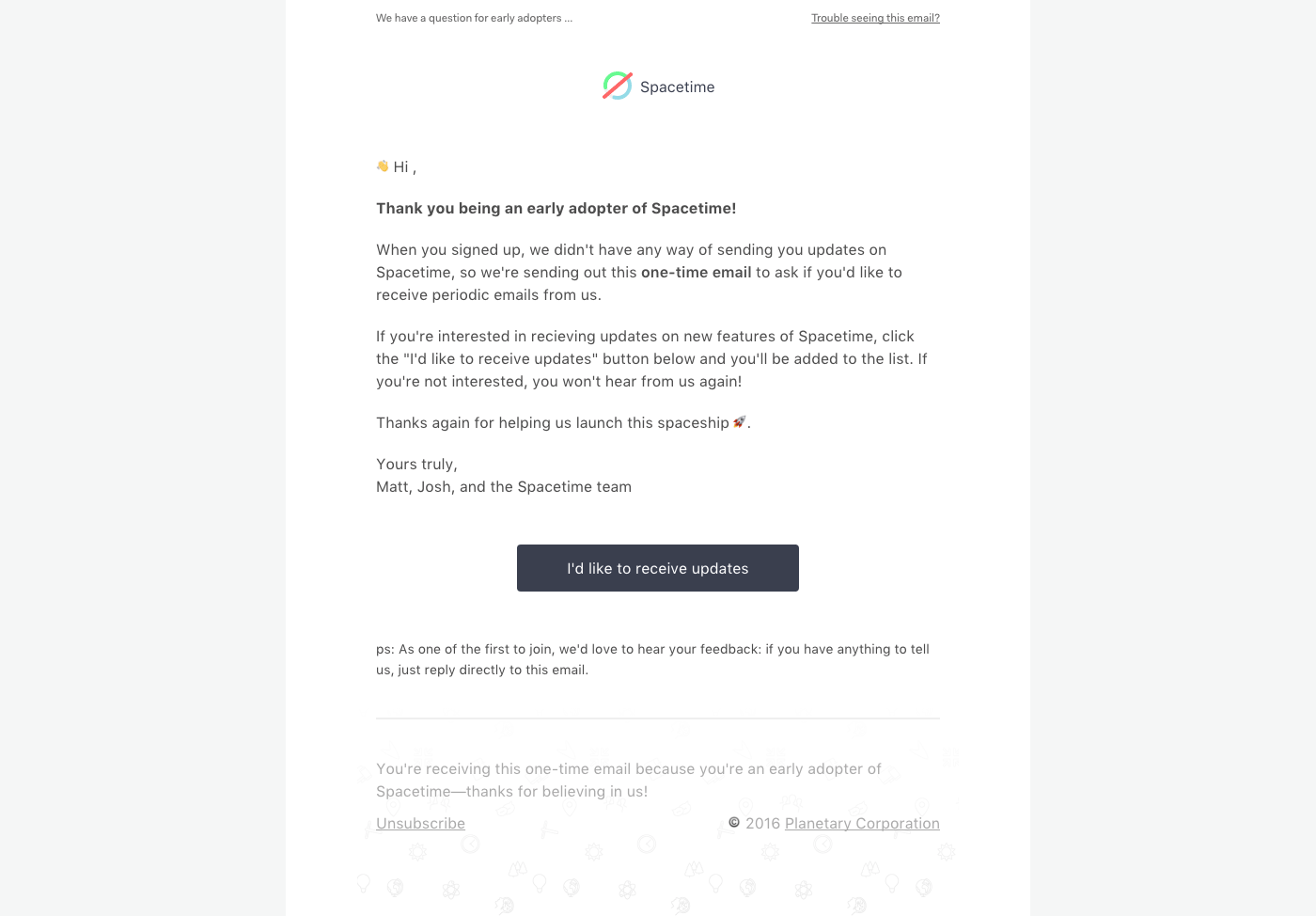 The first email we sent to users.