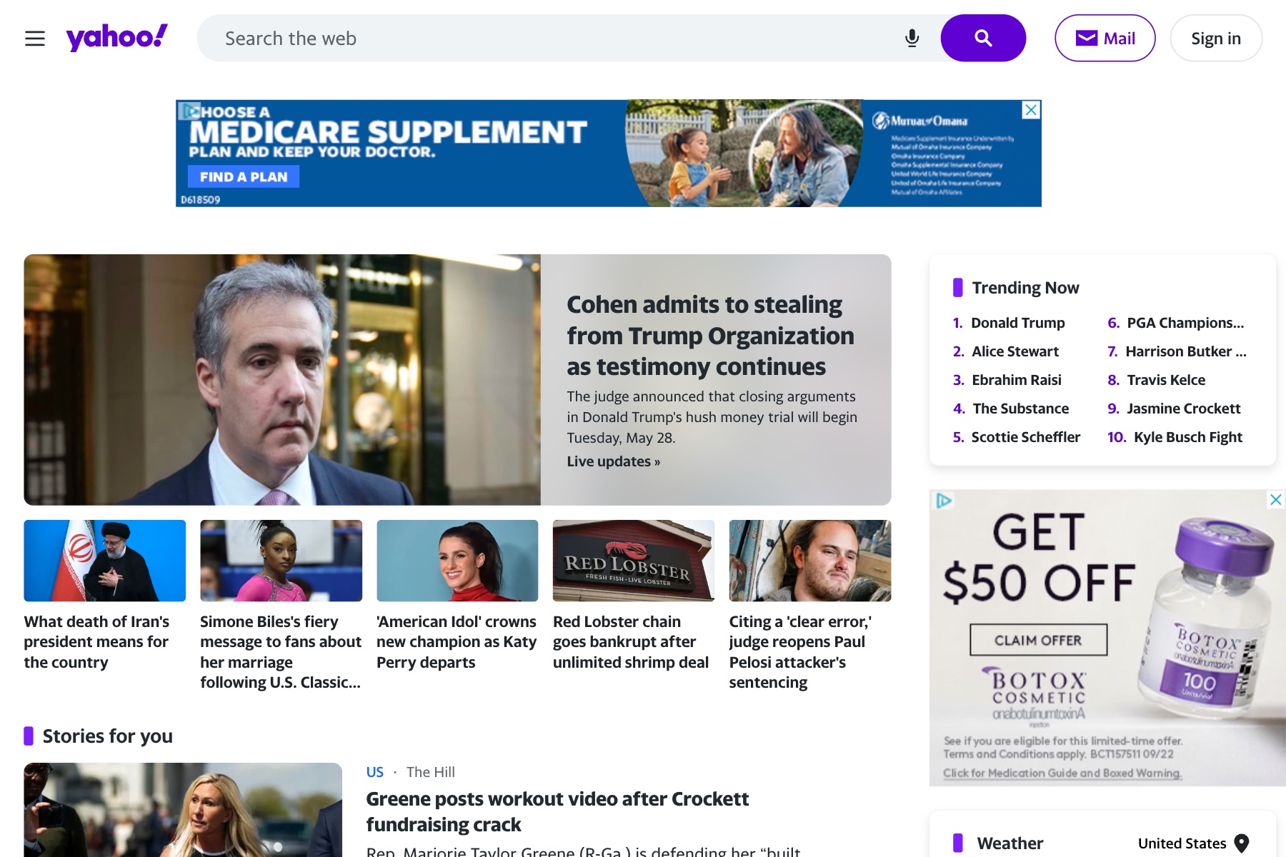 A screenshot of Yahoo's homepage in 2024